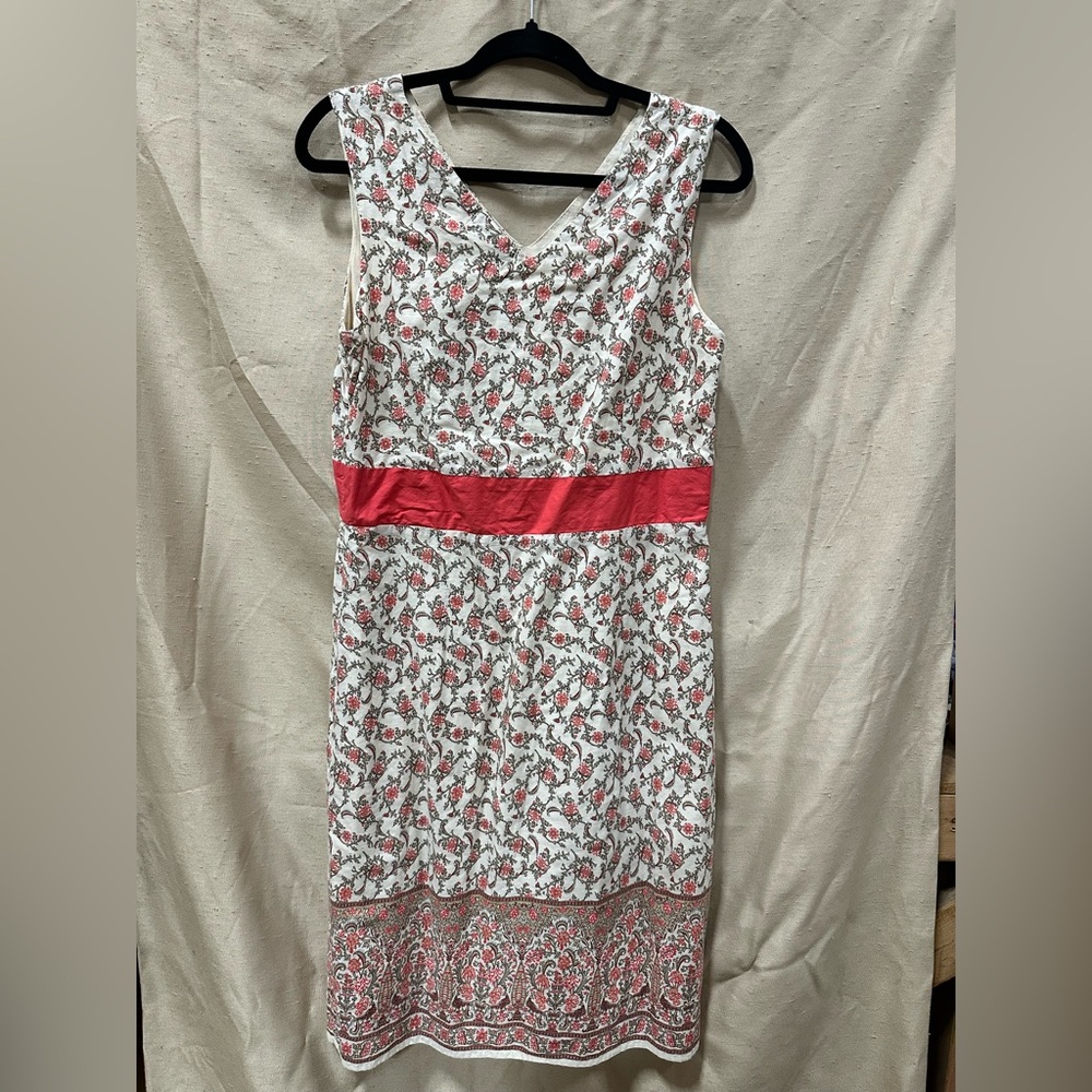 NorthStyle White and Brown Sheath Midi Dress V-Neck Sleeveless